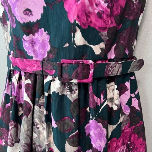 Eliza J Green/Floral Belted Fit and Flare Dress Size 8 - Picture 3 of 7